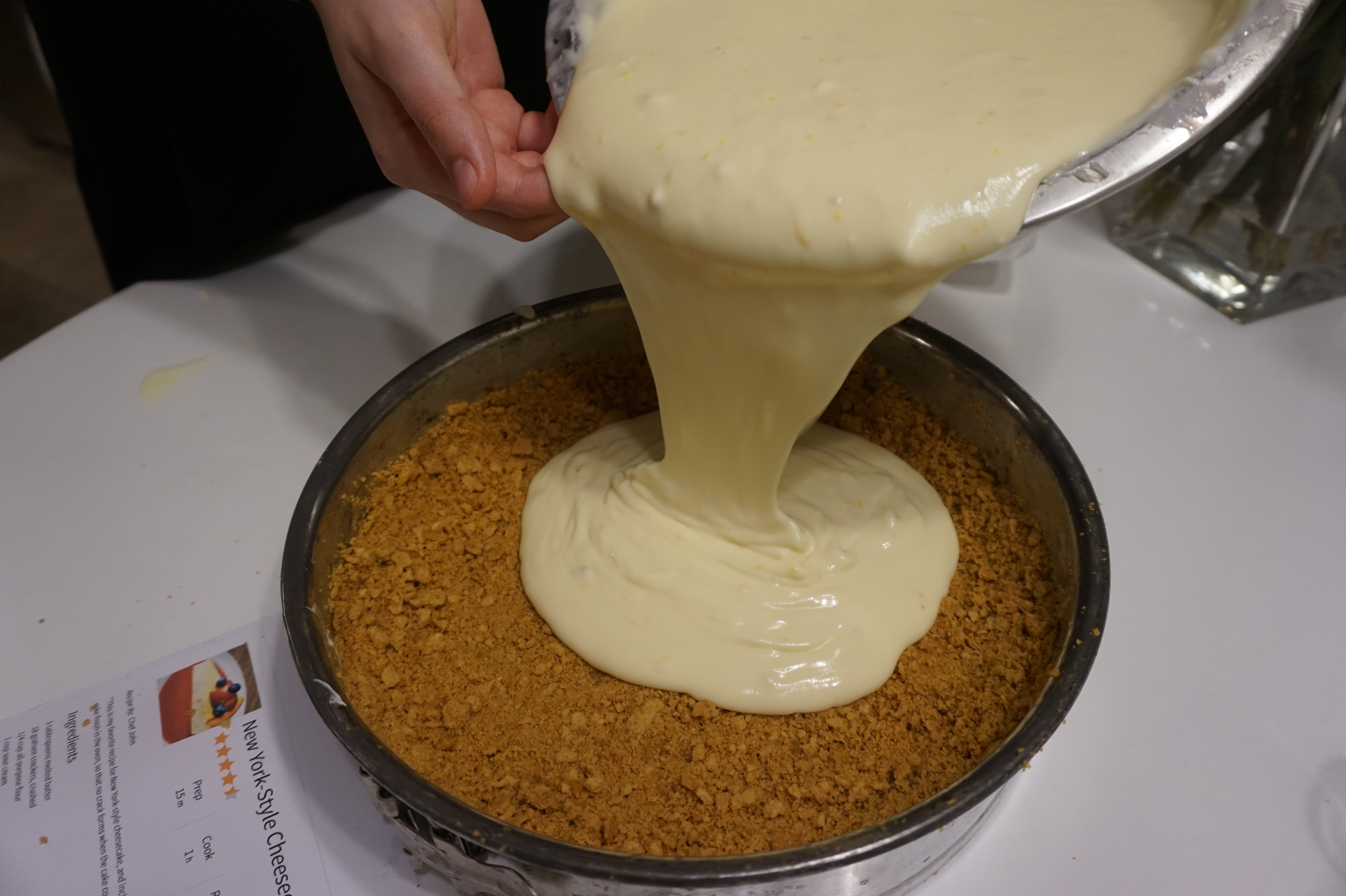 Step 9: Pouring the mixture into the springform pan